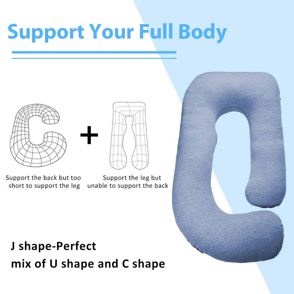 Chilling Home Pregnancy Pillow, U Shaped Pregnancy Pillows for Sleeping Full Body Pillow Maternity Pillow for Pregnant Women 58 inch, Pregnant Women Must Have with Removable Cover, Blue-Jersey