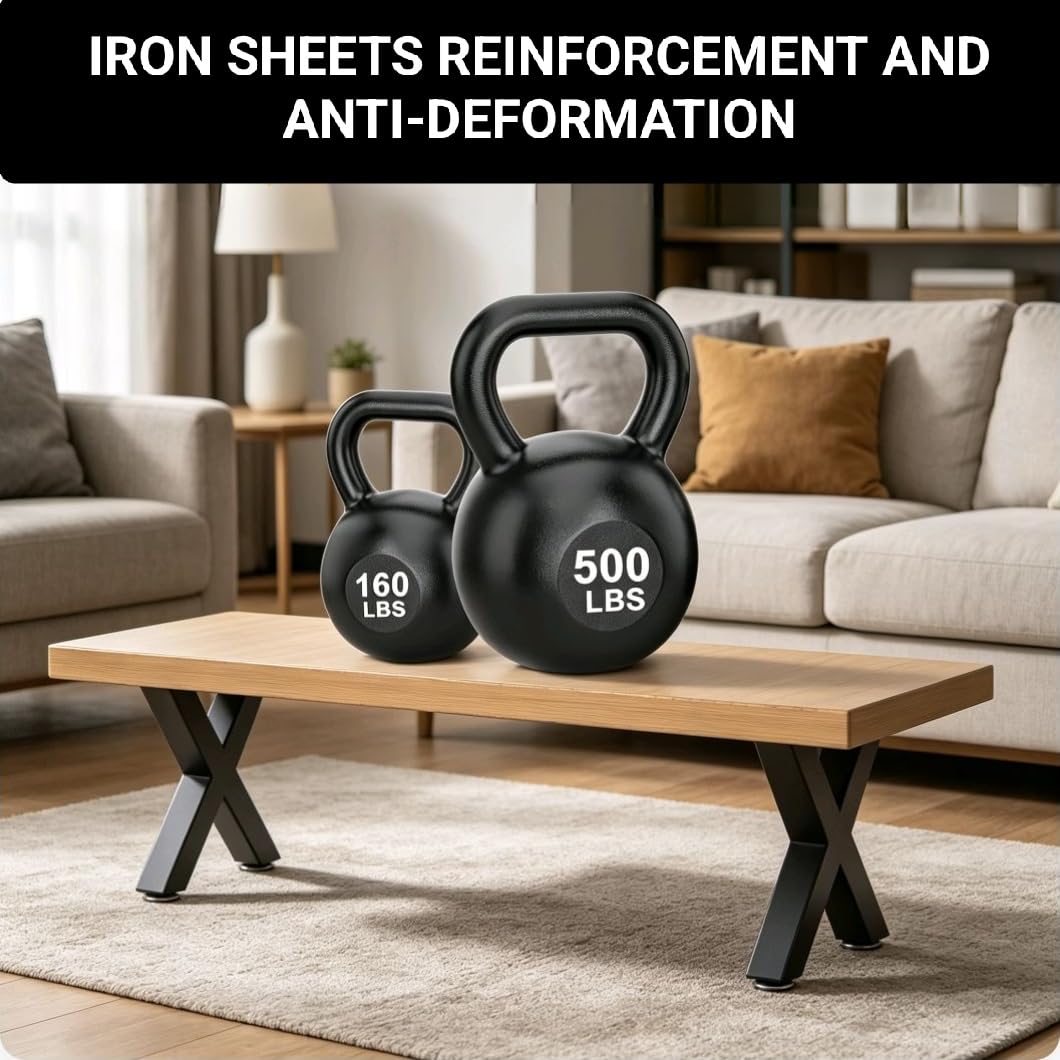 SNYXXOZ Coffee Table Legs 16H x 11.7W Heavy Duty Metal Bench Legs, X- Shape Dining Table Kitchen Table Office Desk Table Base Replacement with Adjustable Feet Pads Screws 1000 LBS Load Black Set of 2