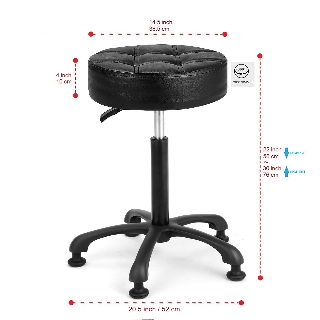 McDooFly Height Adjustable Heavy Duty Stools Salon Stool Chair with Bell Glides for Home Bar Kitchen Office Shop Tattoo Lash Tech Pedicure (Black with Bell Glides, Height 22 to 30 in)