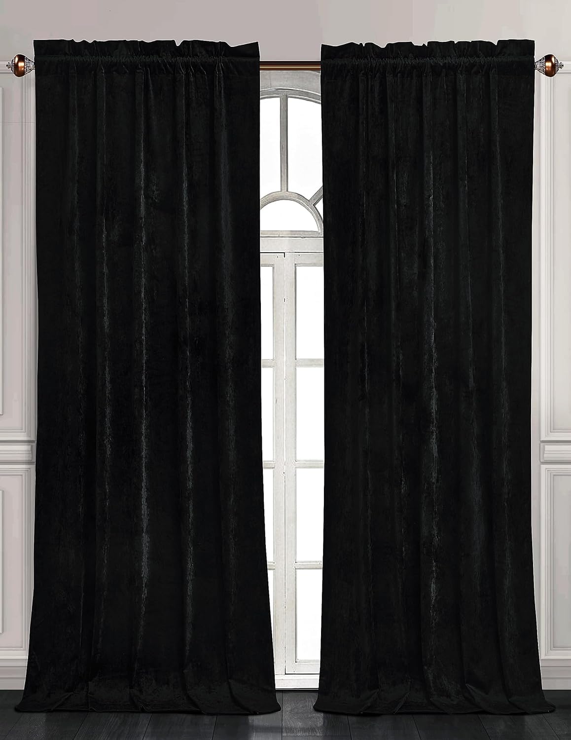Chezmoi Collection Lux Black Crushed Velvet Curtains 2 Panel Set - 96 inches Long Room Darkening Luxury Distressed Velvet Rod Pocket Window Drapes for Living Room Bedroom 50" W x 96" L