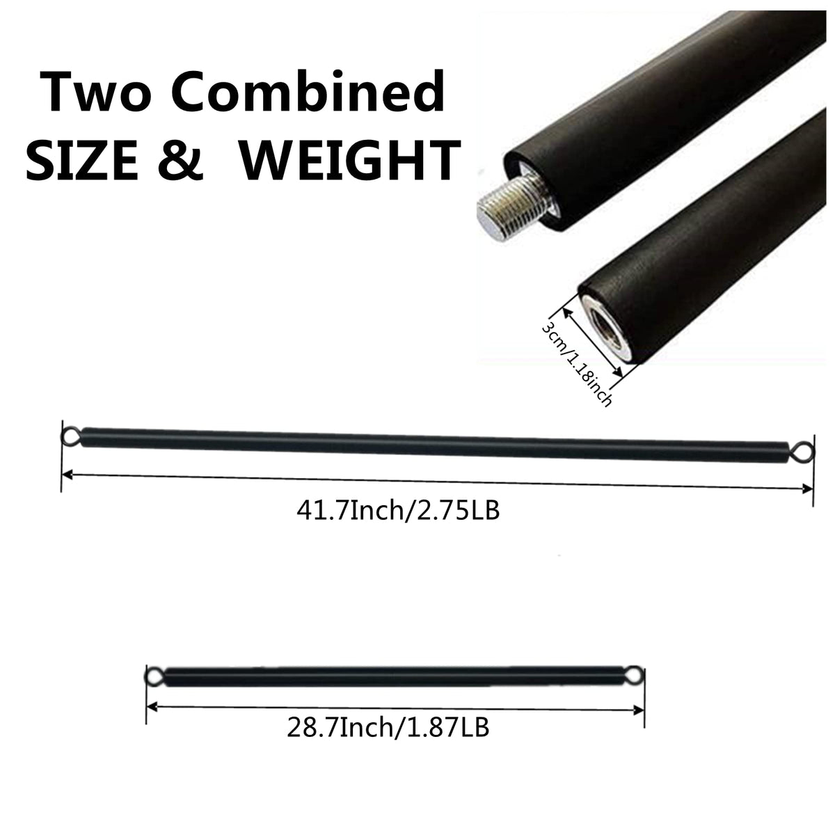ENLAYER 41Inch Resistance Band Bar for Full Body Workout, Portable Detachable Pilates, with 2 Carabineer Clips, Black