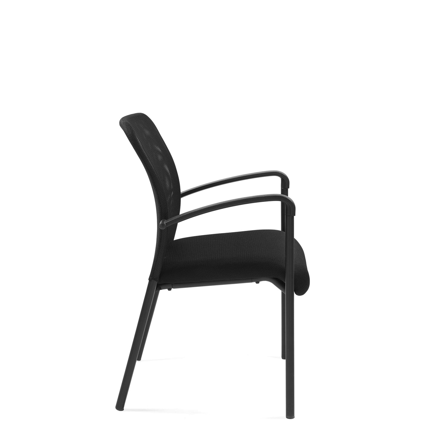 Heavy Duty Mesh Back Guest Chair, Breathable Mesh Seat, Waterfall Edge, Molded Arms, Black Four Leg Frame, GREENGUARD Certified Office Chair