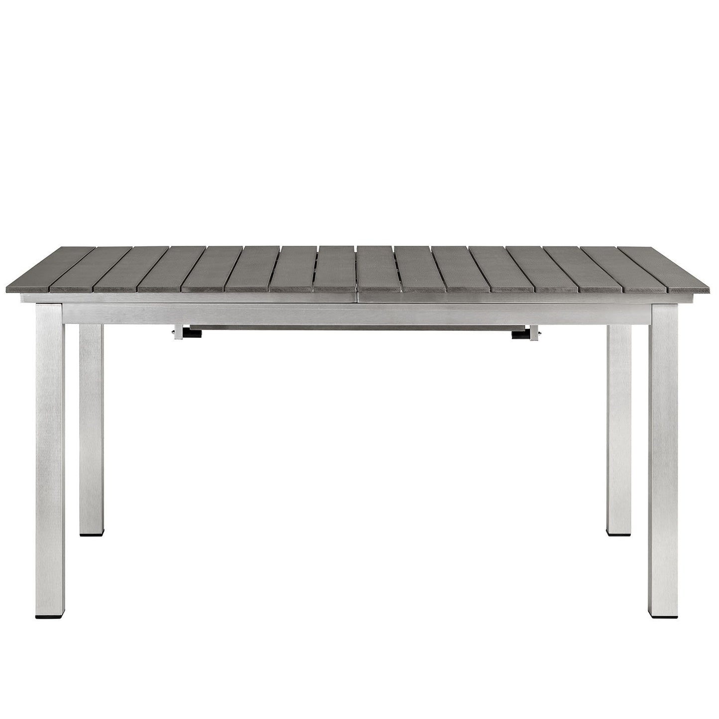 Modway Shore Aluminum Outdoor Patio 62" to 94" Extendable Dining Table in Silver Gray