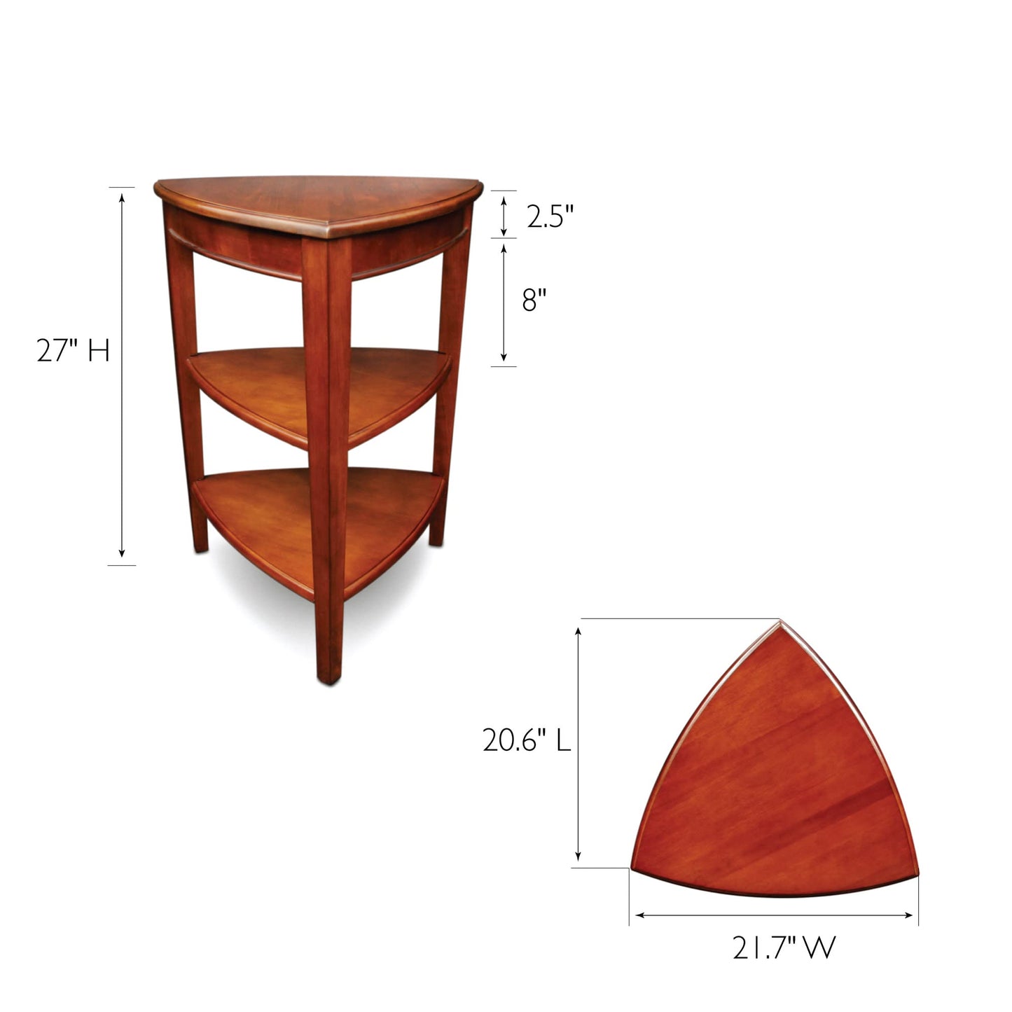 Shield Solid Wood Tiered End Table with Shelves, Glazed Auburn Brown, Perfect for Living Rooms, Bedrooms, and Small Spaces – Leick Home, 9009