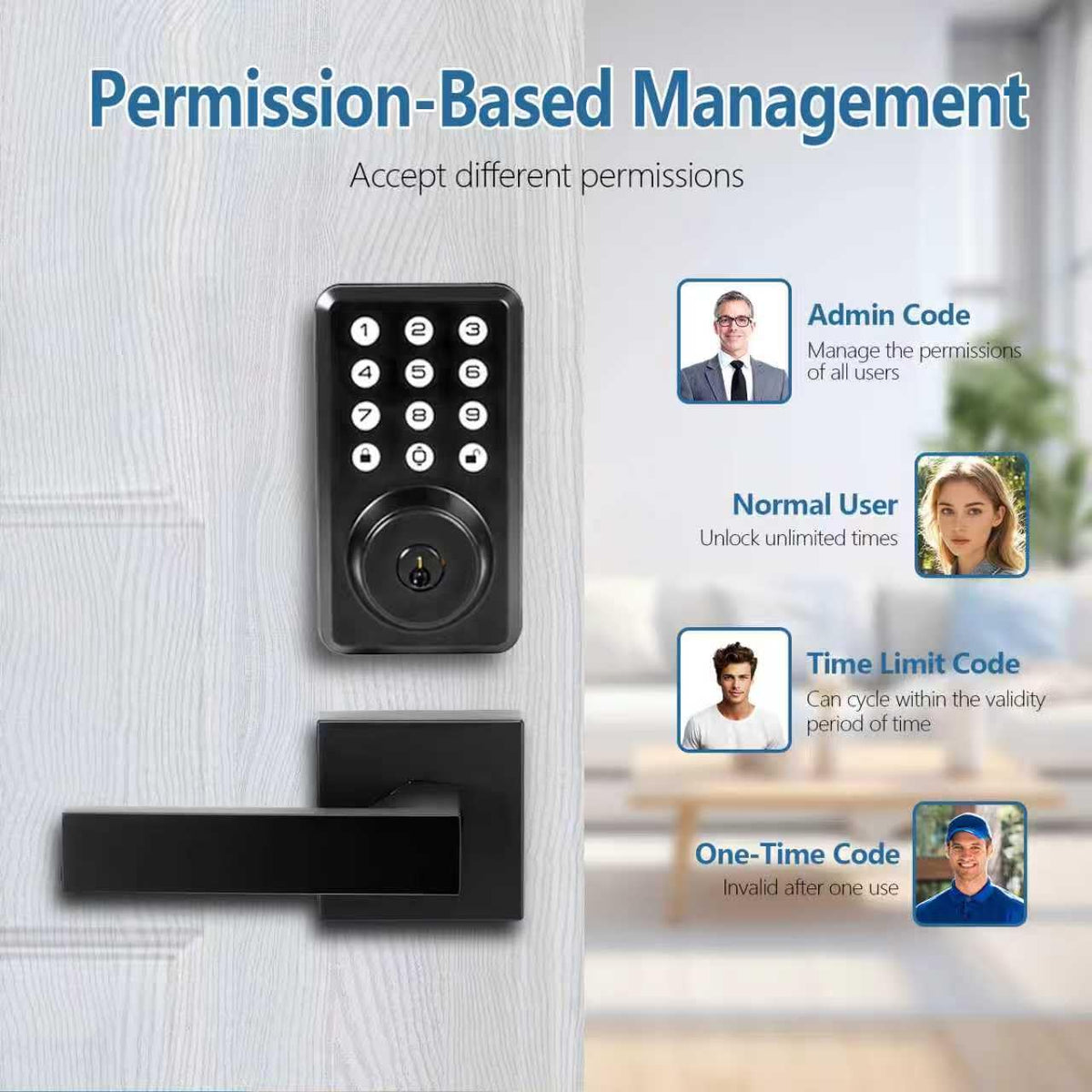 Front Door Handle and Deadbolt Set, Keyless Entry Door Lock Deadbolt with Doorbell, Electronic Keypad, Voice Prompt, Auto Lock, Anti-Peeping Password, Digital Code Door Lock, Matte Black