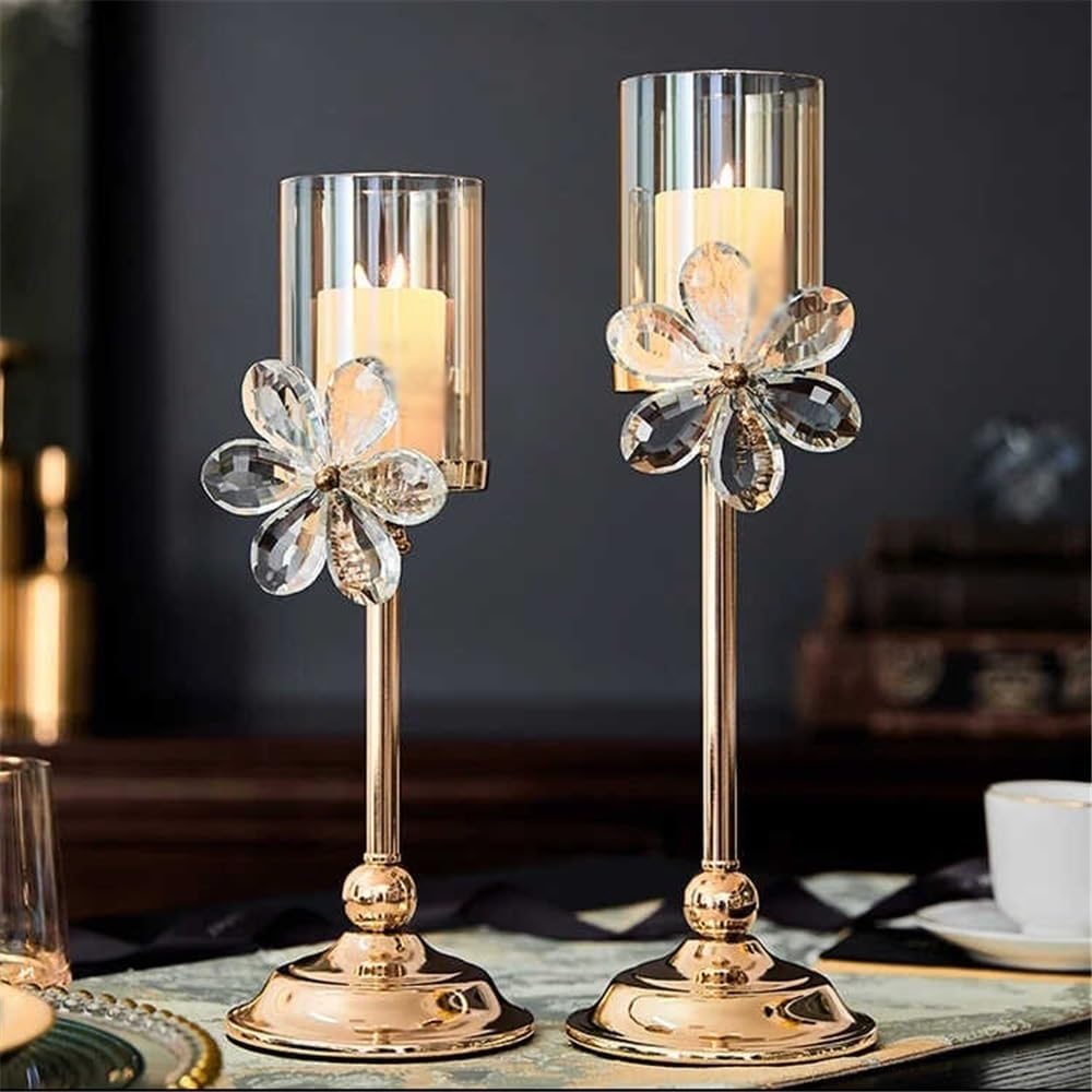 Candlestick Holders Light Luxury Crystal Petal Glass Candlestick Retro Table Decoration Ornaments Candle Holder Candle Holders(Amber,Small)