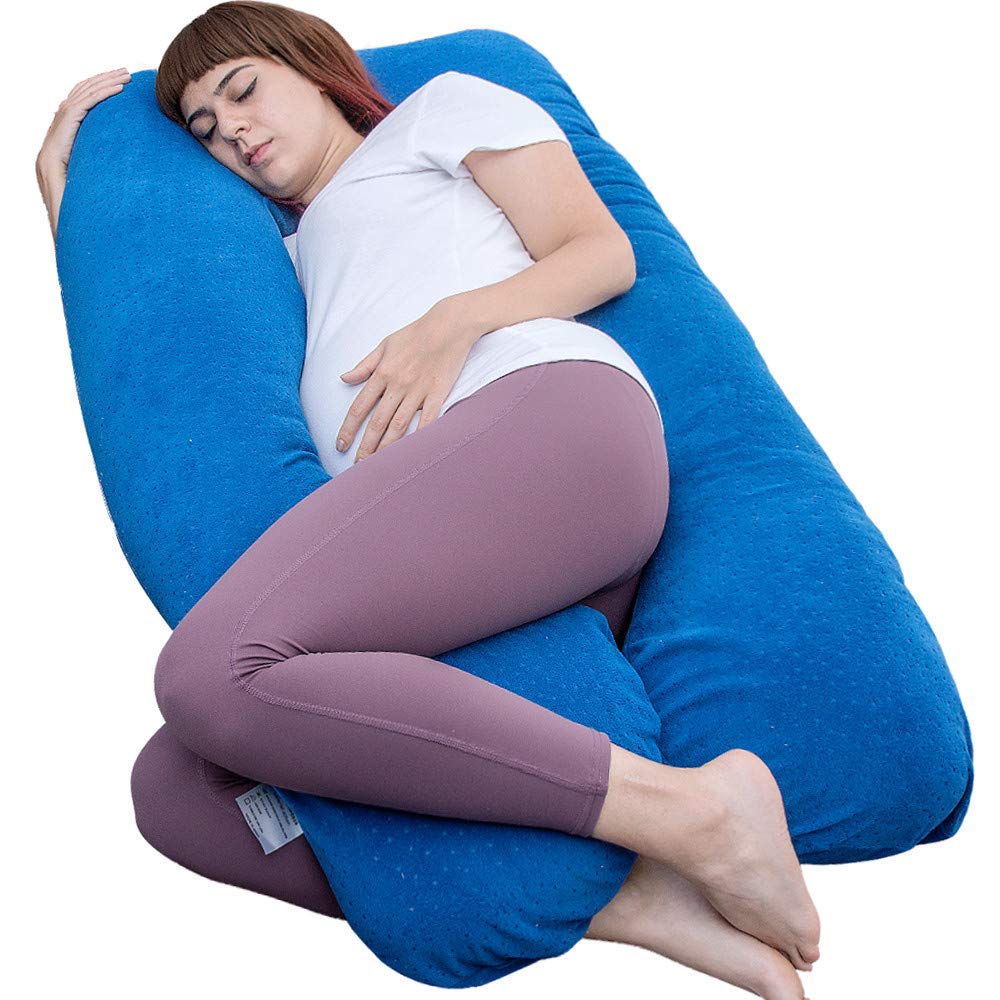 MOON PINE Pregnancy Pillow, U Shaped Full Body Pillow for Maternity Support, Sleeping Pillow with Cover for Pregnant Women (Dark Blue)