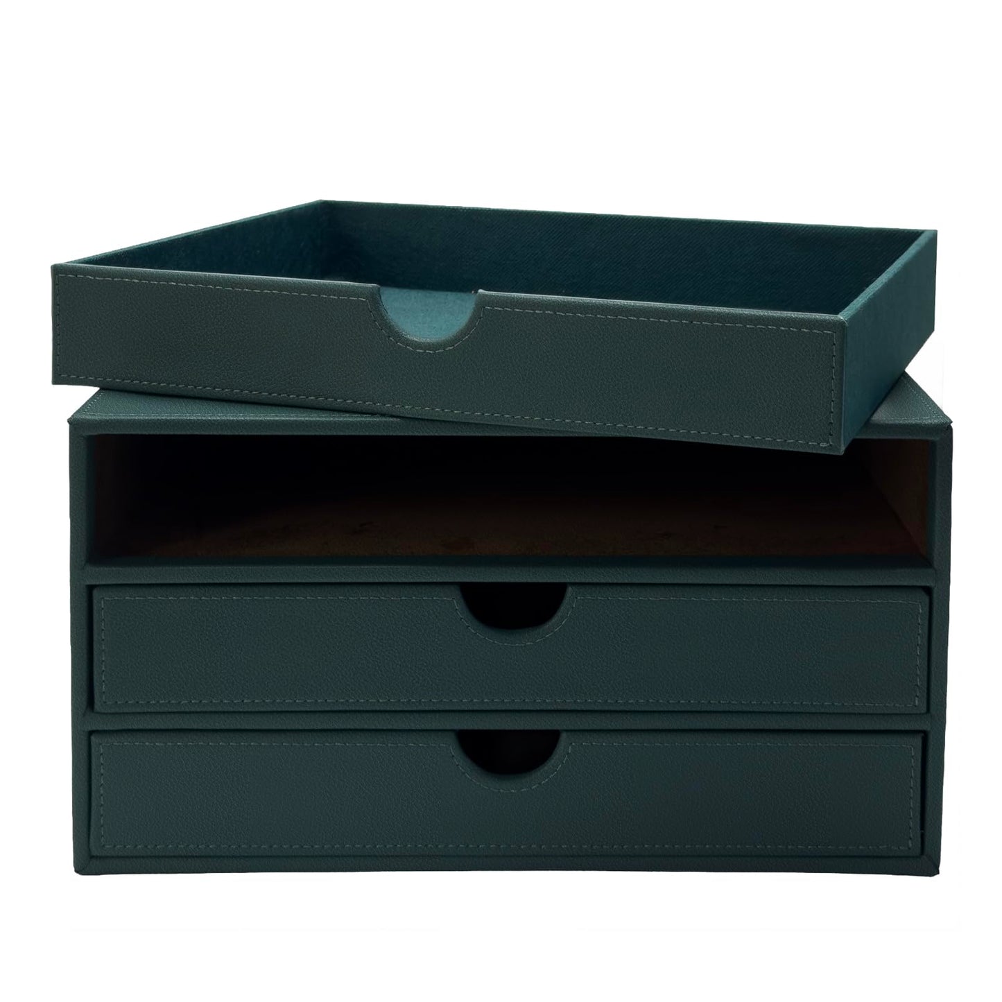 UnionBasic Leather Desktop Drawer Organizer, File Cabinet Magazine Document Holder, Office Supplies Desk Storage Organizer Box, 3 Drawer, Coffee