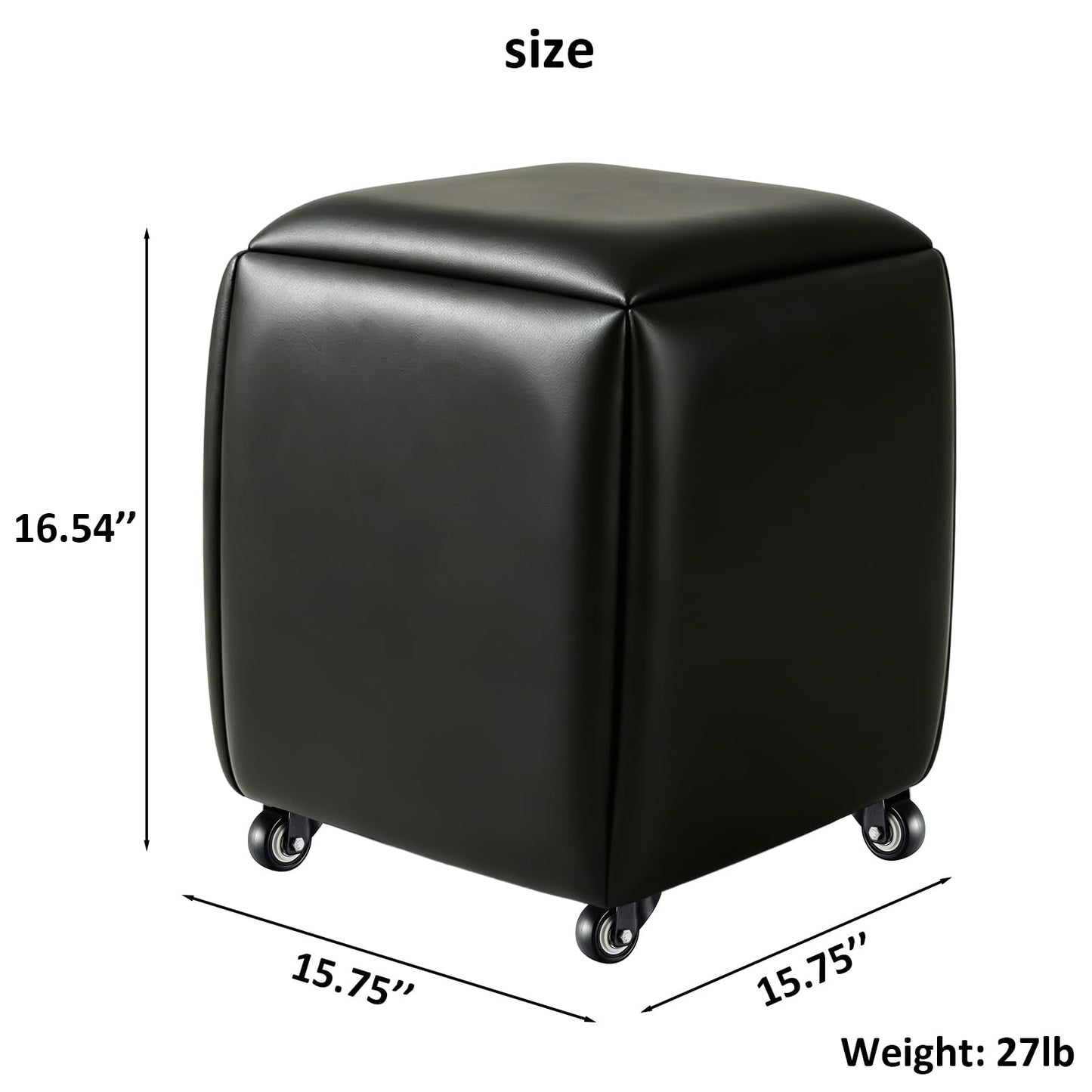 LUGSHIREE 5 in 1 Nesting Ottoman Cube Chair, Stackable Stools, Leather Square Ottoman Bench, Foot Stool with Wheels for Living Room,Dining Room 15.75x15.75x16.54 inches
