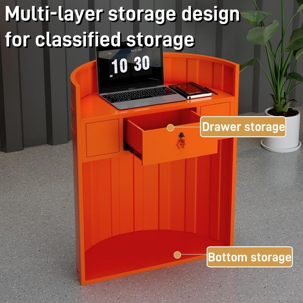 Modern Retail Checkout Counter with Drawer, Curved Reception Desk for Supermarket, Convenience Store & Hotel - 80cm/31.5in Cash Register Stand