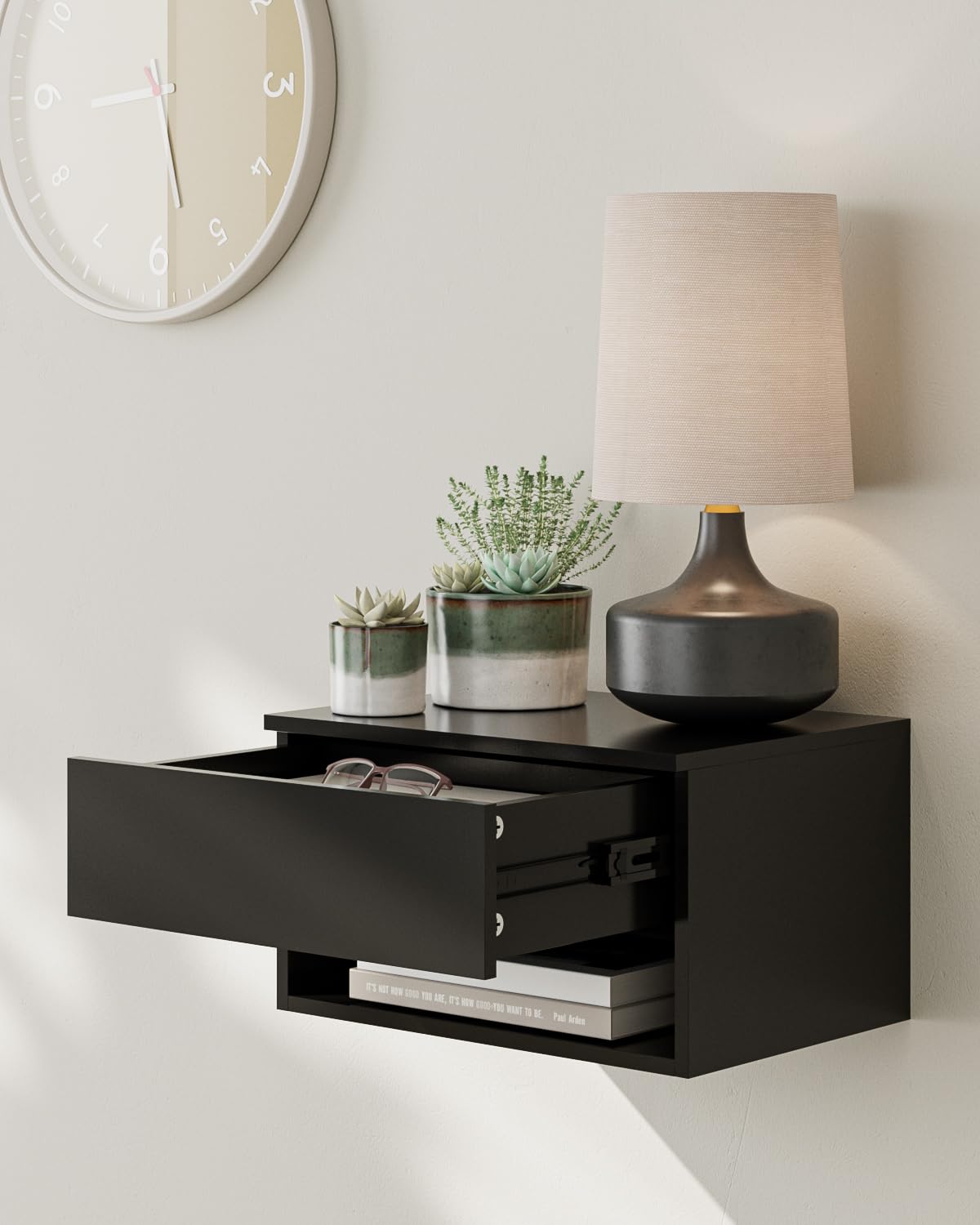 Floating Nightstand, Small Modern Floating Nightstand with Drawer, Floating Shelves for Bedroom, Bathroom (Black)