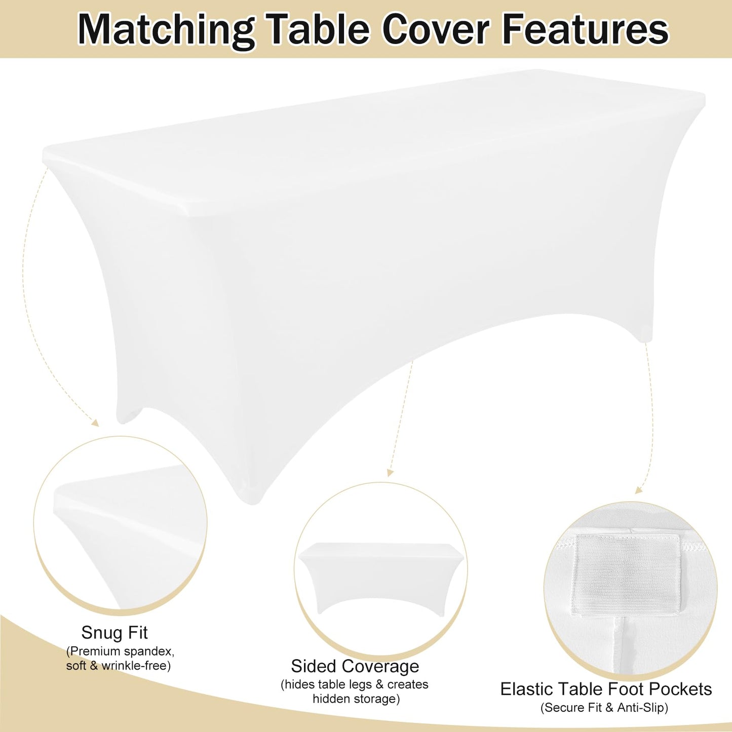 1 Set 6 FT Rectangle Folding Table with Carrying Handle, Lightweight Fold-in-Half Utility Table, with Matching White Stretch Spandex Covers, Ideal for Weddings, Parties, Camping, Banquets, Crafts