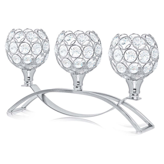Crystal Tealight Candle Holder Centerpiece Home Decorative Candlestick Holder Elegant Table Centerpiece Home Decor Wedding Party Anniversary (Silver, 3 Arm)