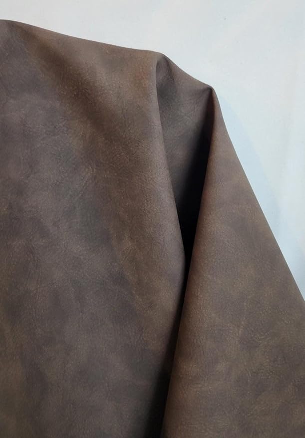 NAT Leathers | Dark Brown Tumbled Nubuck Soft Faux Leather PU Fabric Sheet Peta