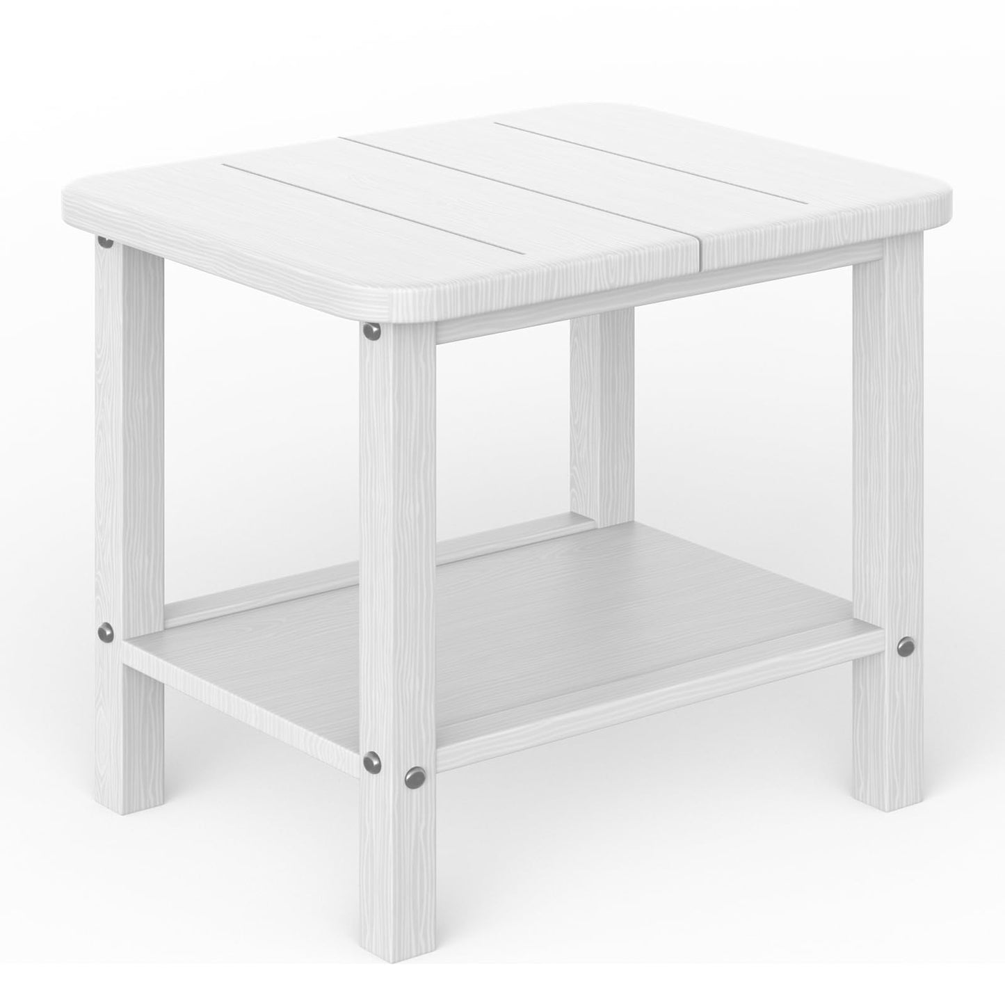 Ayge 17.7" Double Outdoor Side Table, Rectangular HDPE Adirondack End Table for Patio, Lawn, Pool, Garden, Backyard，White