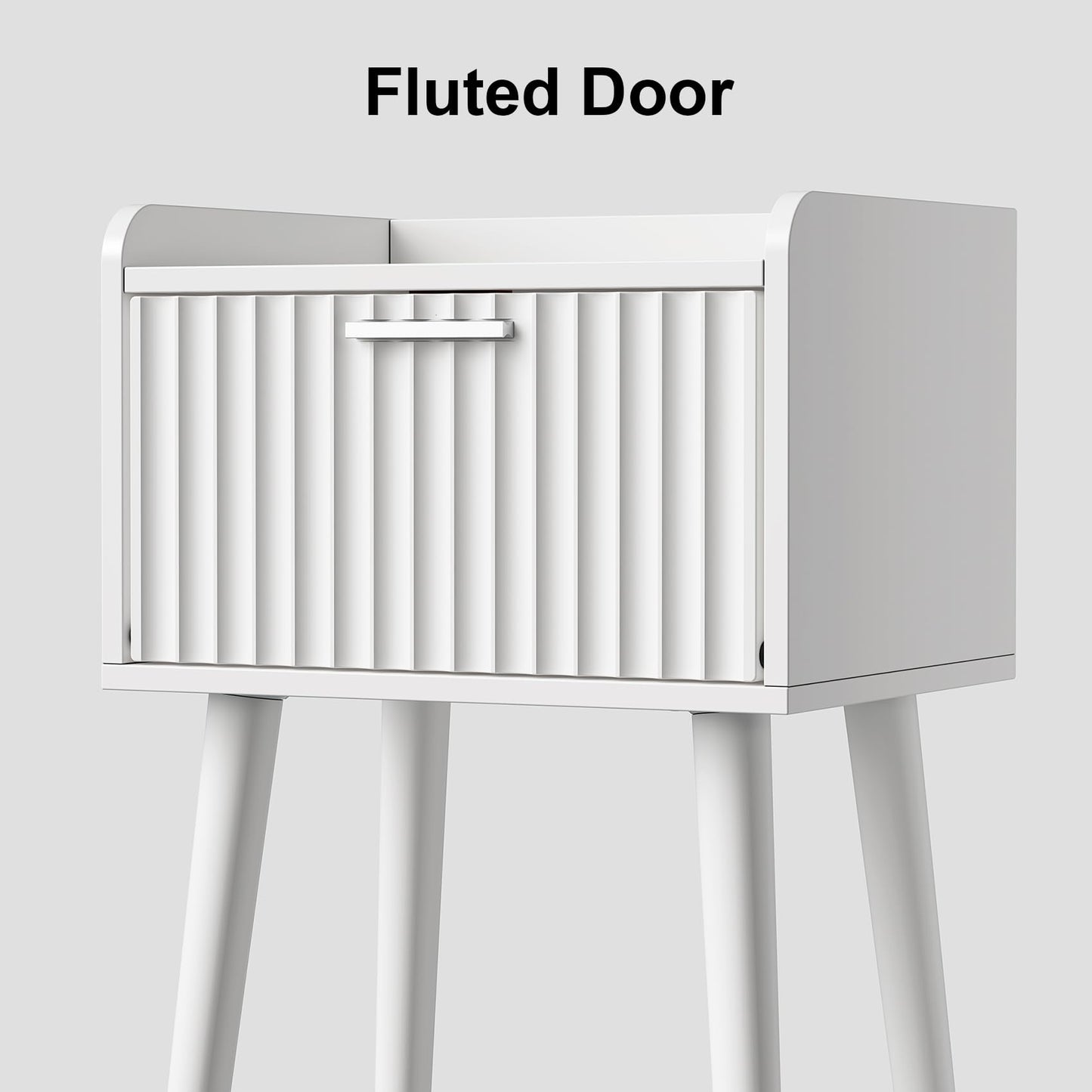 LAATOOREE Nightstand Set of 2, Small Bed Side Table with Fluted Door, End Table with Solid Wood Legs, Mid-Century Bedside Table for Bedroom Small Space