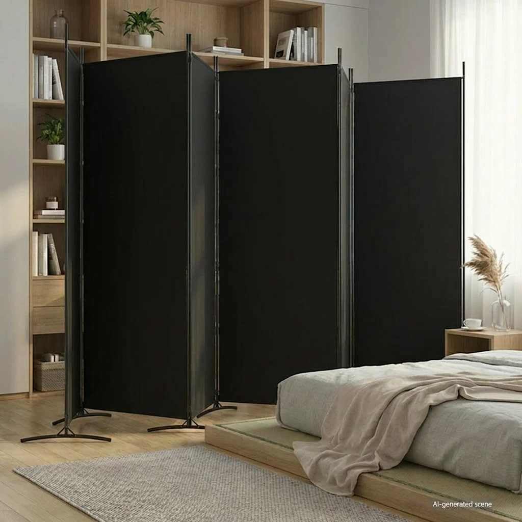 vidaXL vidaXL Room Divider, Folding Privacy Screen 6 Panel Room Divider, Freestanding Room Partition Wall Divider for Room Separation, Black Fabric