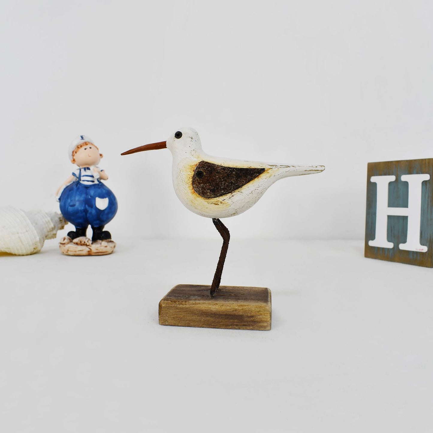 Morning View Wooden Sea Birds Decor Wood Seagull Statue Bird Figurines Seabird Statue Standing Seagulls Decorations Coastal Sculpture Nautical Beach Ocean Home Table Garden Yard Lawn Outdoor 4.1 Inch
