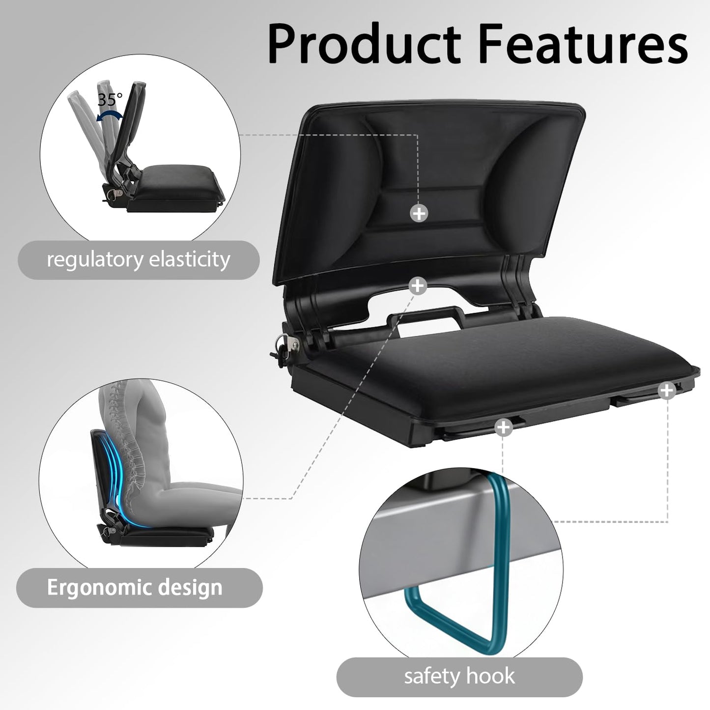 Enkarsen Stadium Seats for Bleachers with Back Support, 2-in-1 Ergonomic Office Desk Chair Cushion & Padded Bleacher Seat, Auto-Adjusting Lumbar Support Flex Back, Lightweight Sports Bench Chair