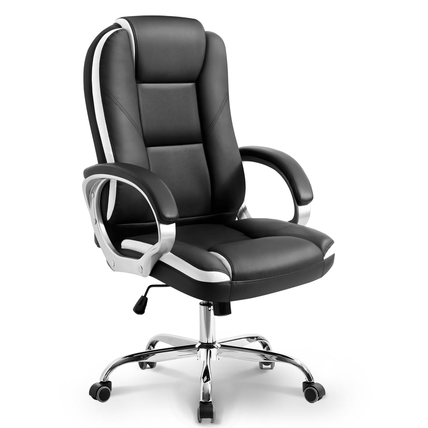 NEO CHAIR Office Desk Ergonomic Gaming Computer Chair High Back Adjustable PU Leather with Lumbar Support, Swivel Rolling Wheels, Executive Managerial Task Chair (Black)