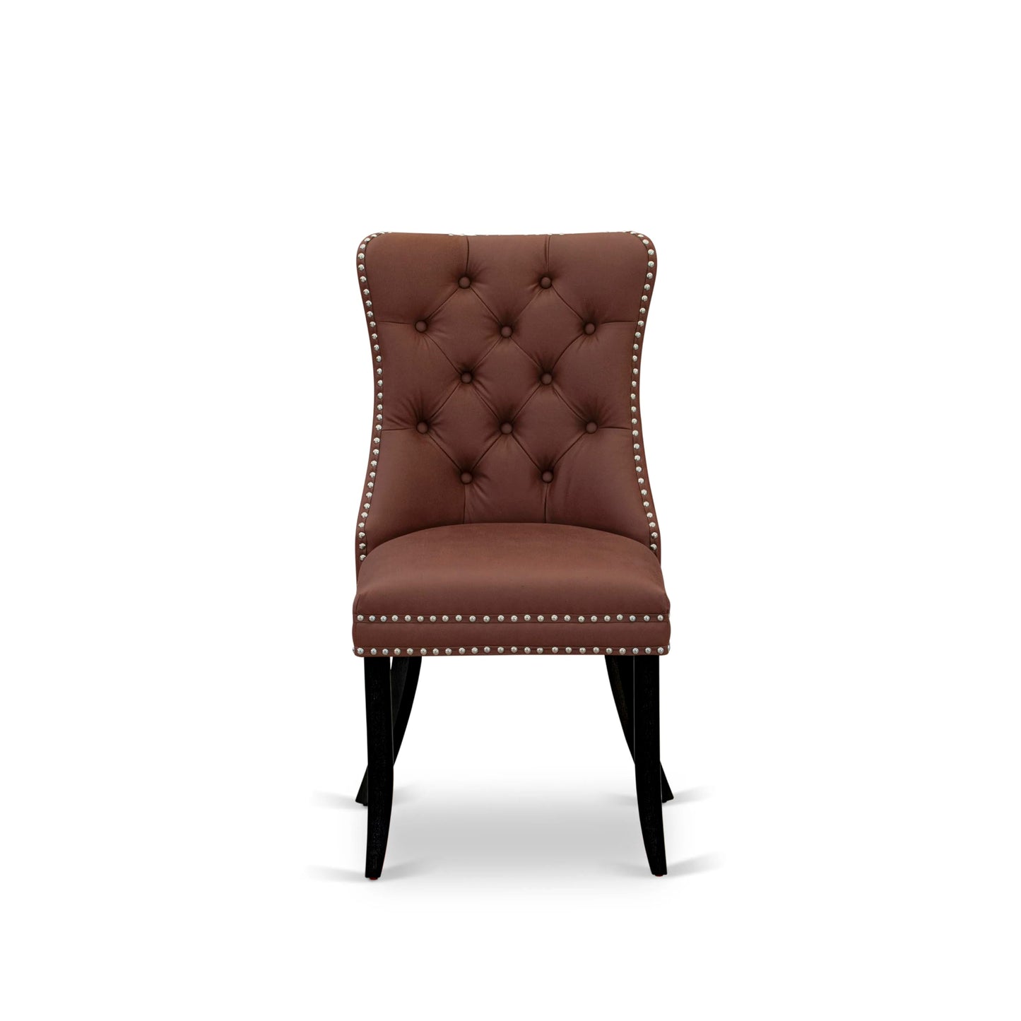 East West Furniture DAP6F26 Dallas Parson Dining Room Chairs - Button Tufted Nailhead Burgundy Polyester Fabric Padded Chairs, Set of 2, Wirebrushed Black