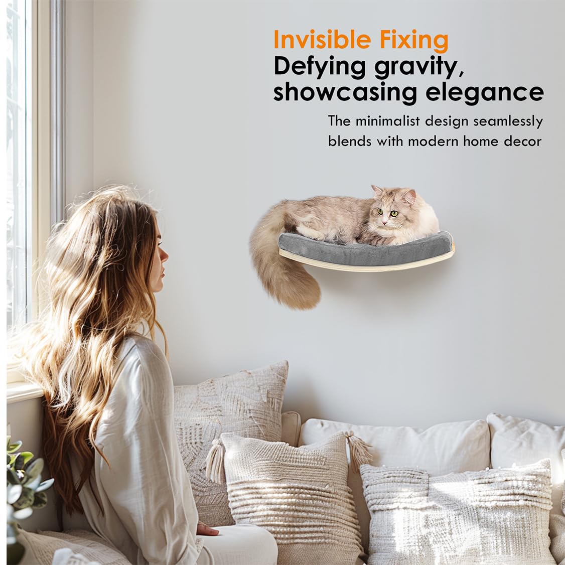 COOLEX Curved Cat Shelves and Perches, Floating Cat Wall Bed with Comfortable Cushion