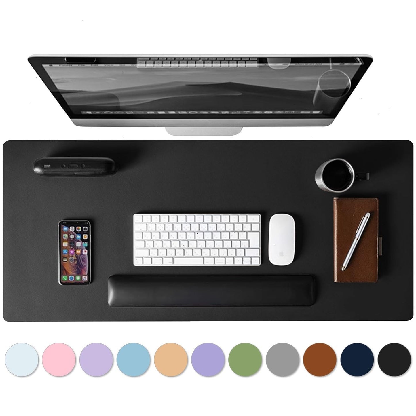 Leather Desk Pad Protector, Mouse Pad, Non-Slip Computer Mat for Desk, PU Leather Office Desk Mat for Home Office, Waterproof Laptop Desk Blotter Pad for Keyboard and Mouse, Black (13.7''X23.6'')