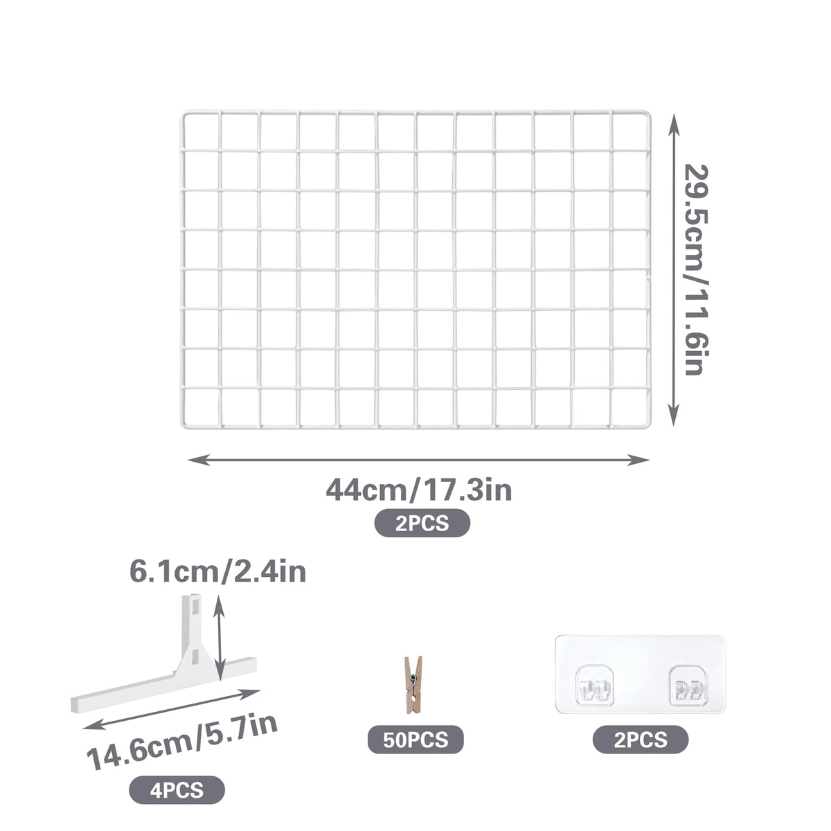 2 Sets Grid Wall Countertop Decorative Panel for Photo Display, Tabletop & Wall Mounted Display Wire Gridwall with T-Base, Mini Wood Clips & Adhesive Hooks for Shows Retail Crafts Artistic Drawings