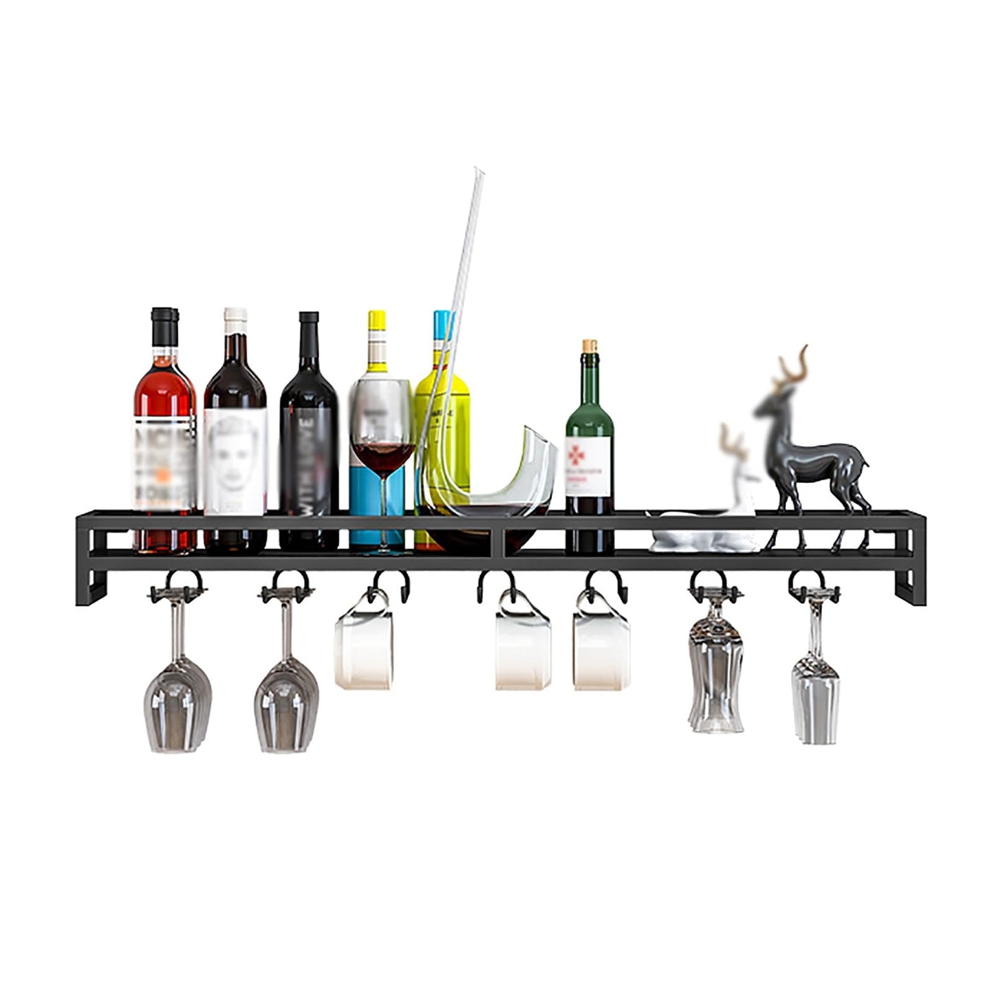 MISTRARA Wall Mounted Wine Rack Modern,Kitchen Storage Rack Wine Rack,Hanging Industrial Round Wine Racks,Bar Unit Floating Shelves,Glass Rack Iron Display Stand,for Cafe/Kitchen,Black,60x2