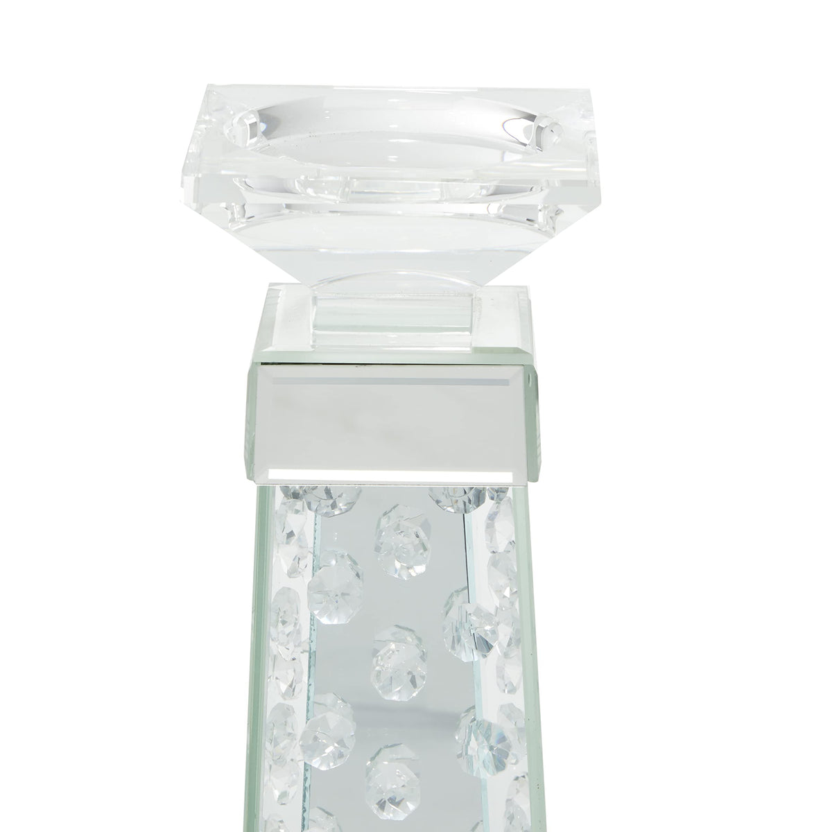 Deco 79 Glass Candle Holder, 4" x 4" x 14", Silver