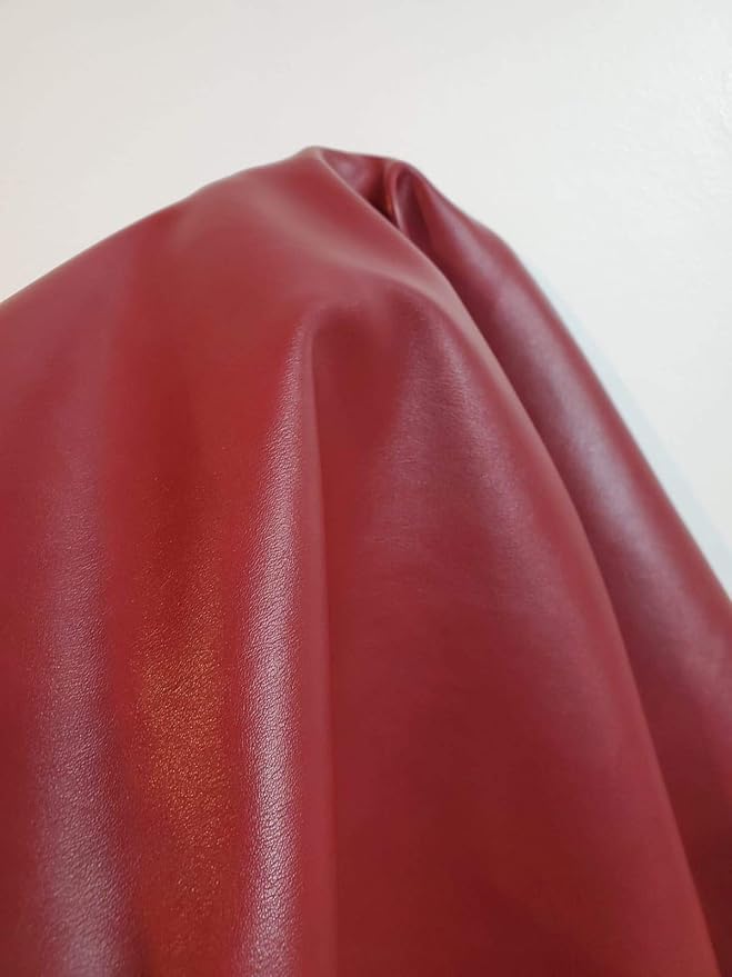 NAT Leathers | Burgundy Faux Smooth Leather Fabric PU by The Yard Synthetic
