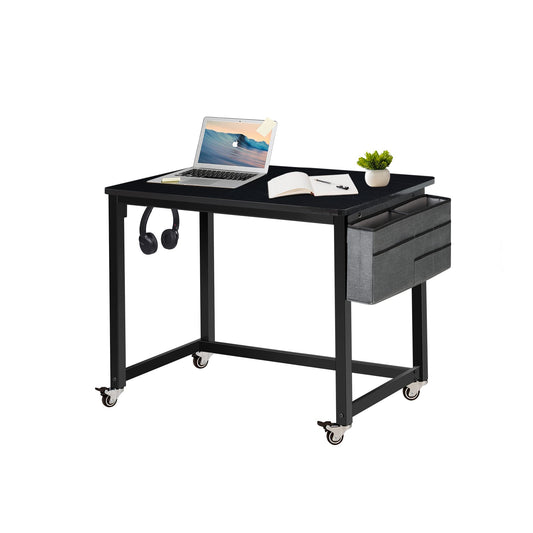 AHB Rolling Computer Desk with 4 Smooth Wheels, Simple Style Mobile Writing Desk Home Office Study Table Movable Workstation with Metal Frame (Black, 32")