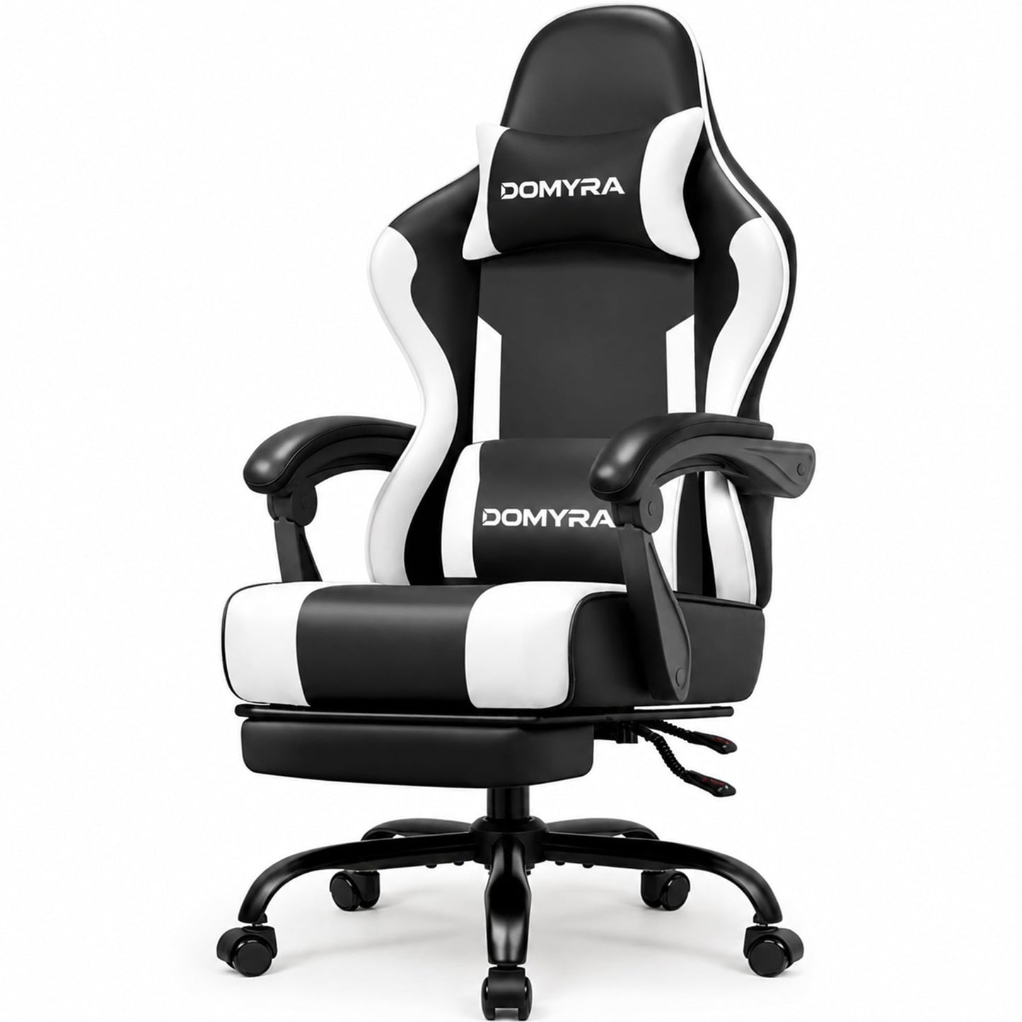 Gaming Chair Gamer Game Ergonomic with Footstool Lumbar Support Deep Black