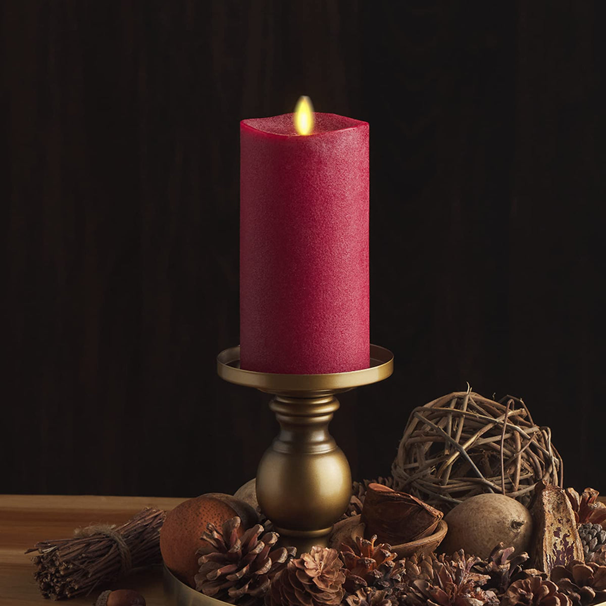 Luminara - Flameless LED Battery Operated Flickering Pillar Candles - Red - Pack of 1-3x6.5 - Realistic Moving Flame Real Wax Indoor/Outdoor Decor