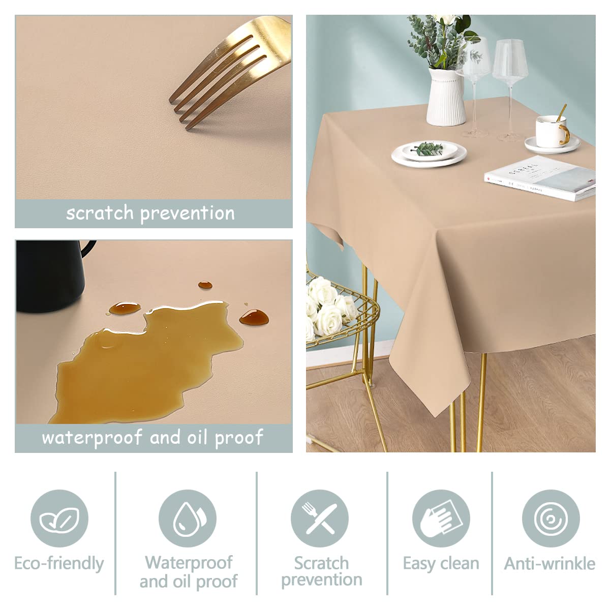 Aijoviko Table Cloth for Rectangle Tables Soft Leather Tablecloth Waterproof Wipeable Table Cover for Parties,Picnic and Camping Outdoor Tablecloths(Neutral 54" x84)