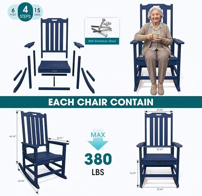 THOEOE Oversized Rocking Chair Set of 8, Outdoor Rocking Chair