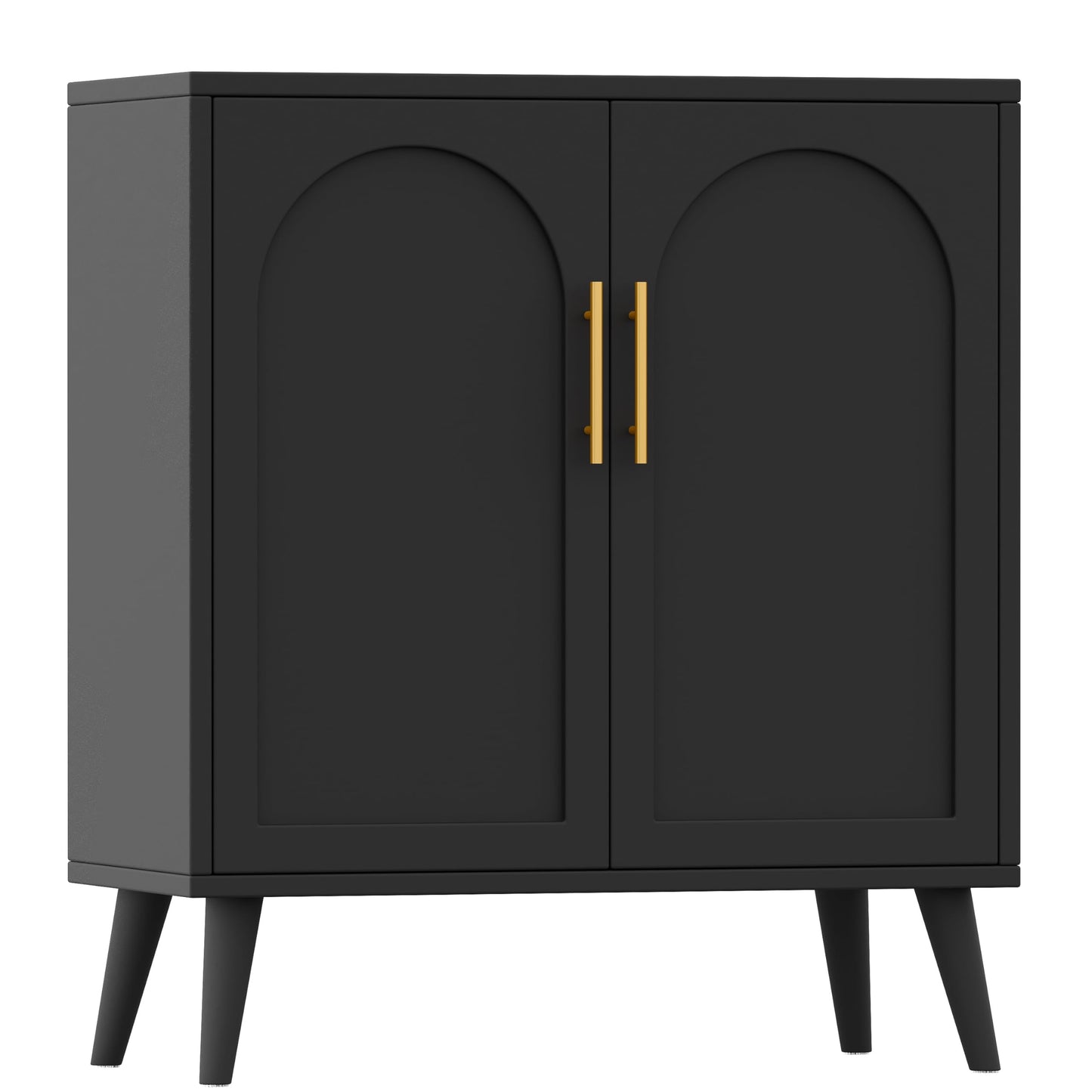 Keehusux 15.7" D Black Buffet Cabinet with Storage, Accent Buffet Sideboard with Adjustable Shelf and Solid Wood Legs, Modern Floor Storage Cabinet for Kitchen, Living Room, Black