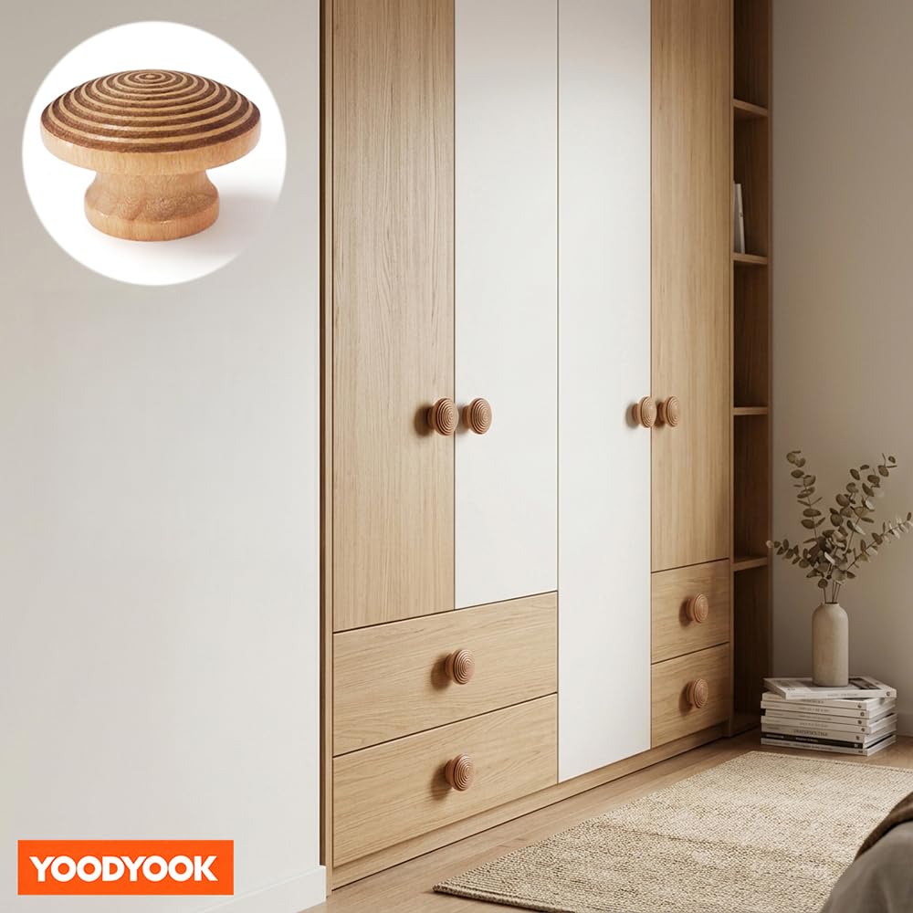 YOODYOOK 4 Pack Wooden Drawer Knobs - Handmade Cabinet Knobs with Easy Installation for Kitchen Cabinets & Dresser Drawers, Boho Unique Wood Knobs for Home & Office Furniture Decor