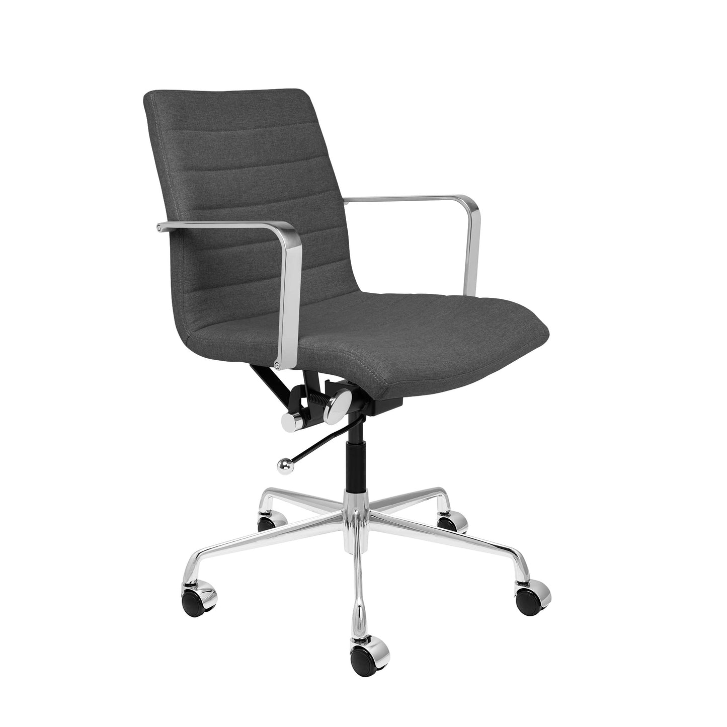 Laura Davidson Furniture SOHO II Ribbed Office Chair - Mid Back Desk Chair, Ergonomically Designed with Arm Rest & Swivel, Made of Poly-Cotton Fabric, Charcoal Fabric, Computer Chair