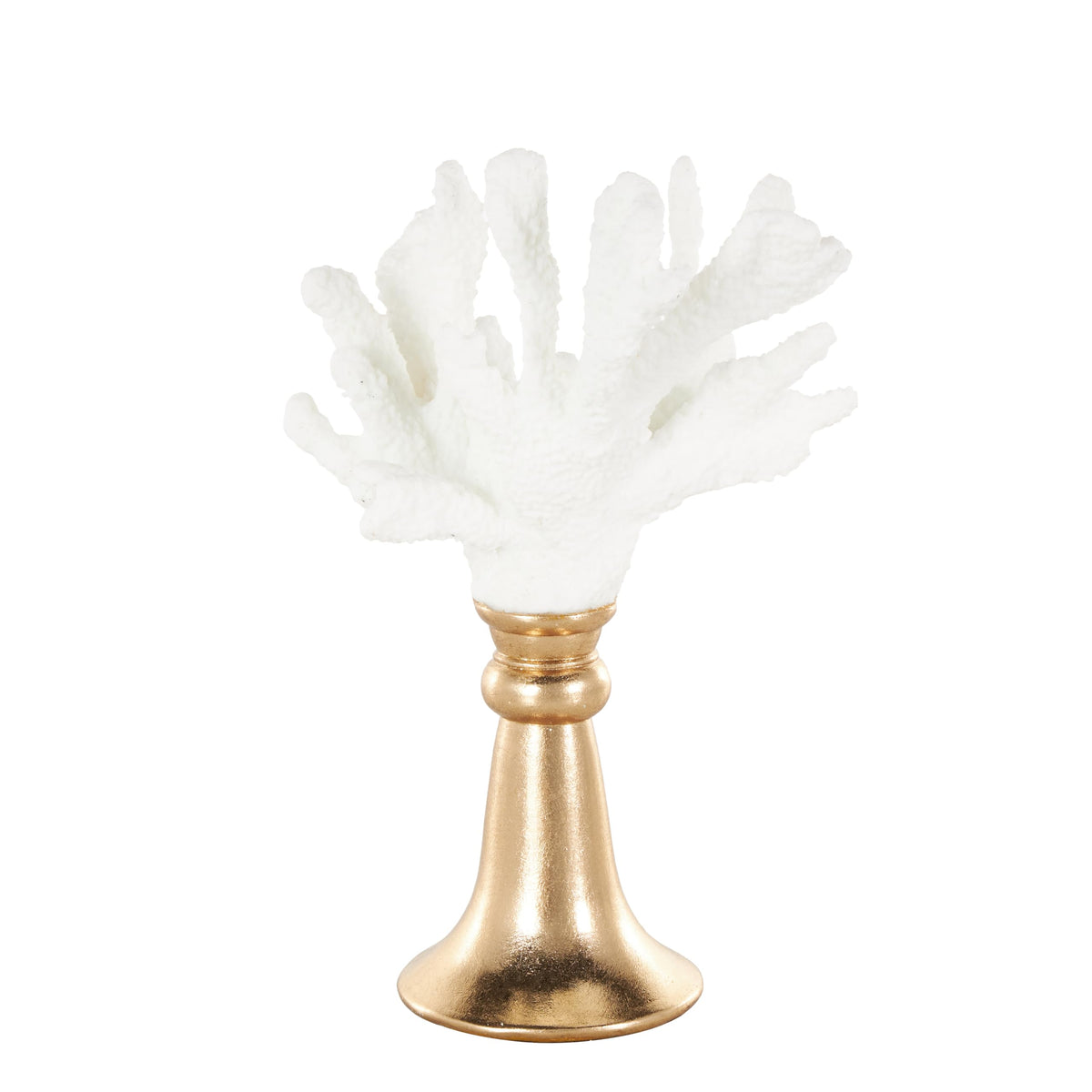 Deco 79 Resin Coral Decorative Sculpture Textured Home Decor Statue with Round Copper Base, Accent Figurine 8" x 6" x 13", White