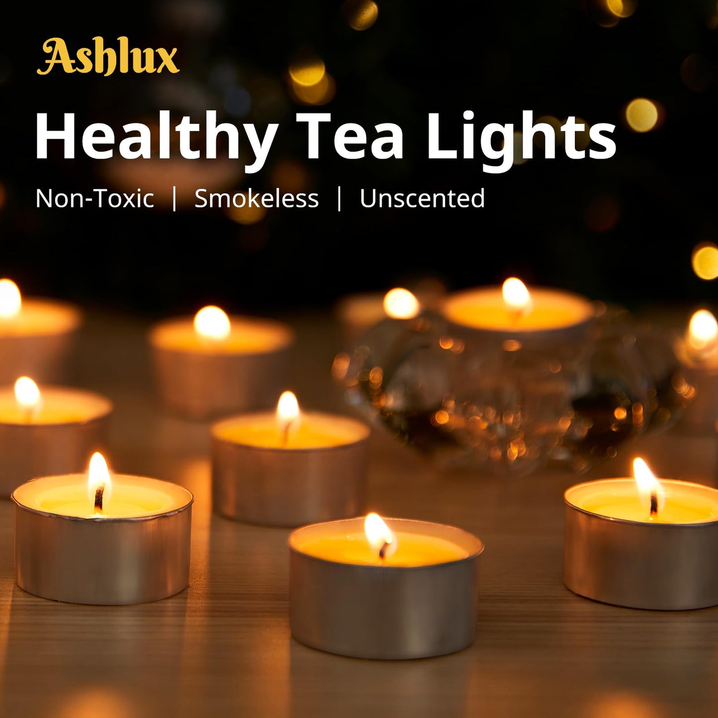 Ashlux Unscented Palm Tea Lights Candles 50 Pack Bulk, 6 Hours Long Burning White Tea Lights,Non-Paraffin, Smokeless, Mini Tealight Candles for Wedding, Christmas Lights, Party, Power Outages