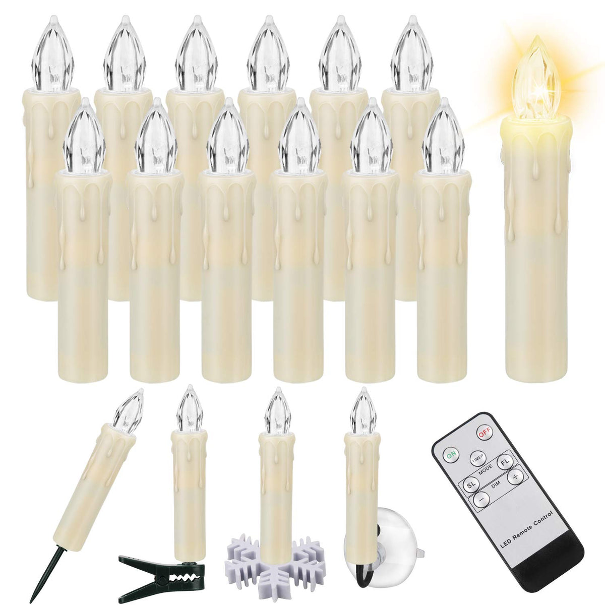 12 PCS LED Window Flameless Taper Candle,Battery Operated Flickering Candle Lights, with Remote Timer Function, Ideal for Indoor and Outdoor Christmas Tree Candles Garden Wedding Harry Potter