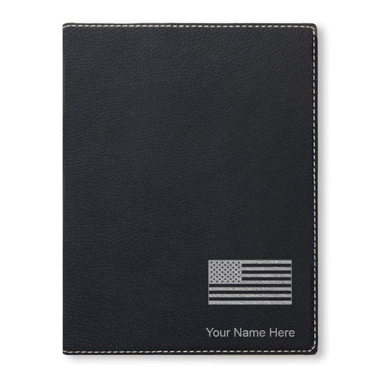 Small 7" X 9" Portfolio Notepad, Flag of the United States, Personalized Engraving Included (Black with Silver)