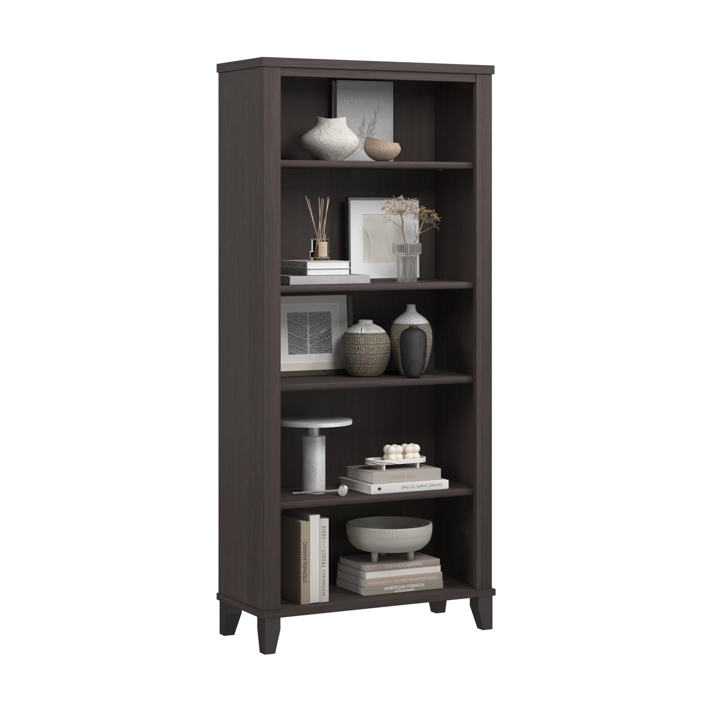 Bush Home Somerset 5 Shelf Bookcase in Storm Gray, Tall Bookshelf, Large Book Shelf for Living Room, Home Office, or Entryway