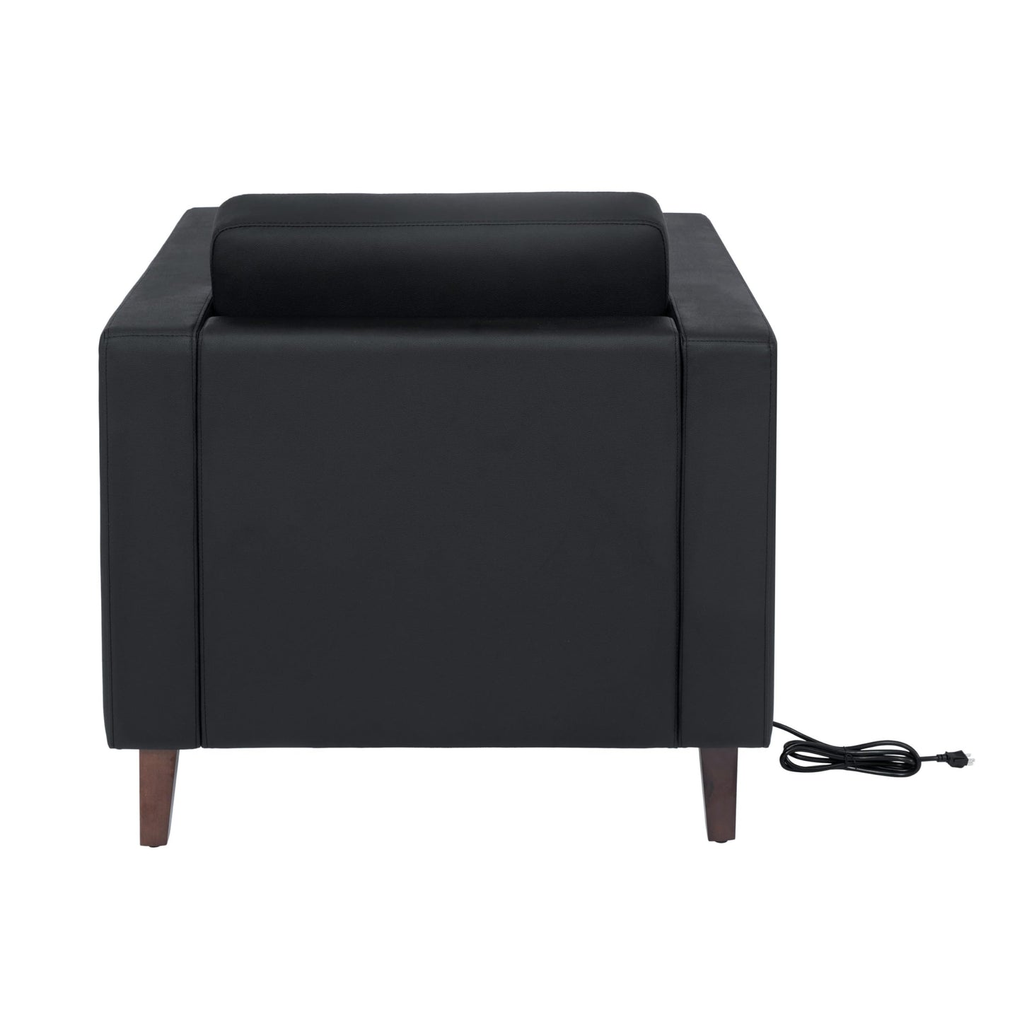 Flash Furniture Hercules Artemis Commercial Chair for Reception and Lobby Use with Solid Wood Legs, 2 Outlets, 1 USB, and 1 USB-C Ports, Black LeatherSoft