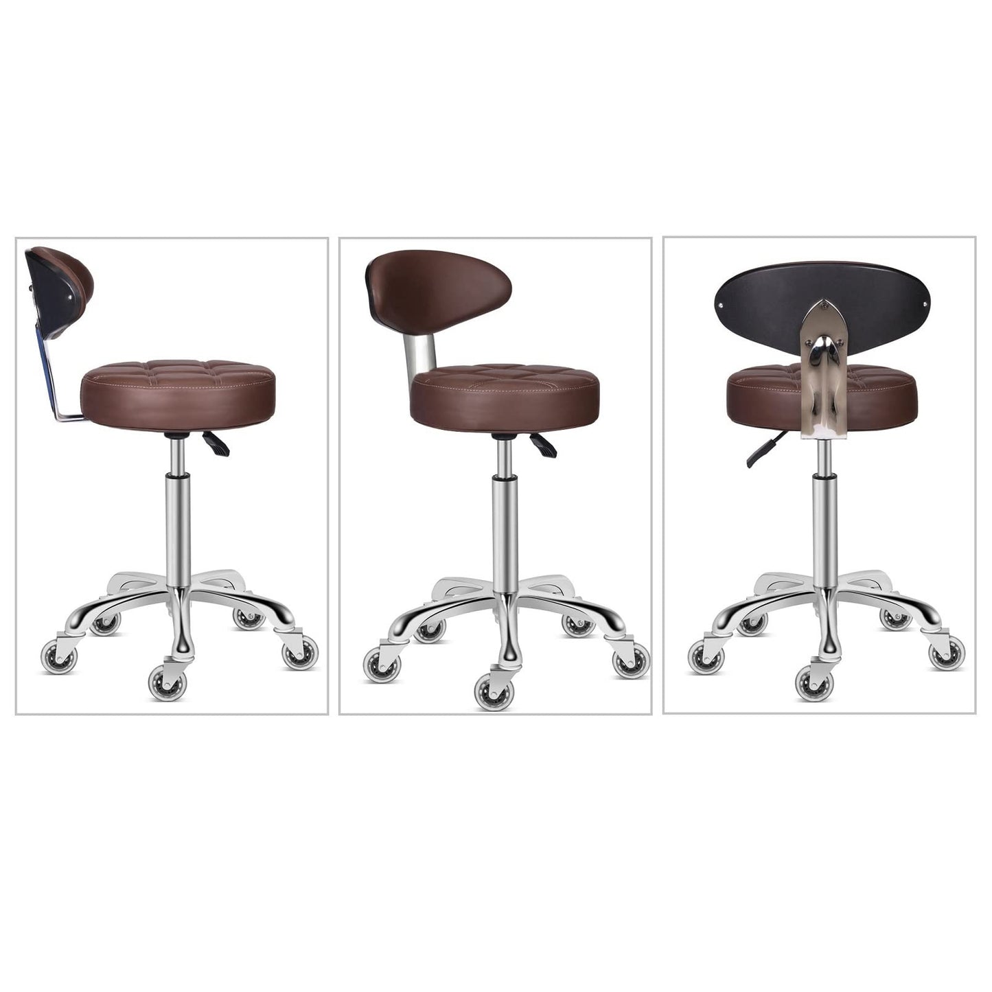 Kaleurrier Swivel Stool Adjustable Height: Heavy Duty Rolling Stool Chair for Kitchen Salon Bar Office Drafting Standing Desk Garage Shop - Seat Height 22-30"(with Back Rest) (Coffee)