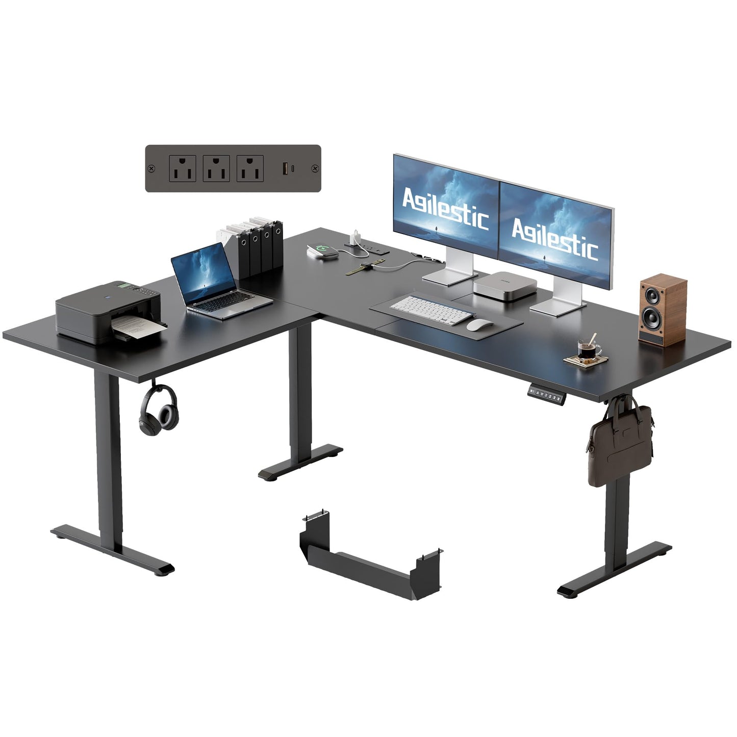 Agilestic Electric L Shaped Standing Desk 63 x 55 Inch with Power Outlet, Height Adjustable Corner Stand up Desk with Cable Management,Sit Stand Home Office Workstation with Splice Board, Black