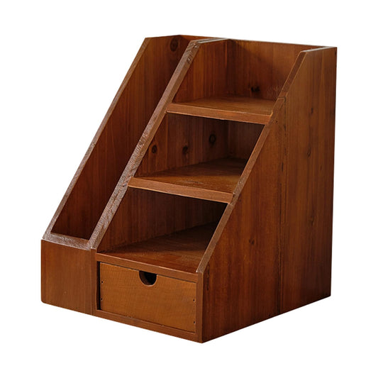 Woodaholic Vintage Wooden Desk Organizer Set of 2 - Wood Desktop File Holder & Shelf with Drawer - Rustic Office Storage for Books, Folders, Mail & Supplies - Matching Organizer for Home Office Desk