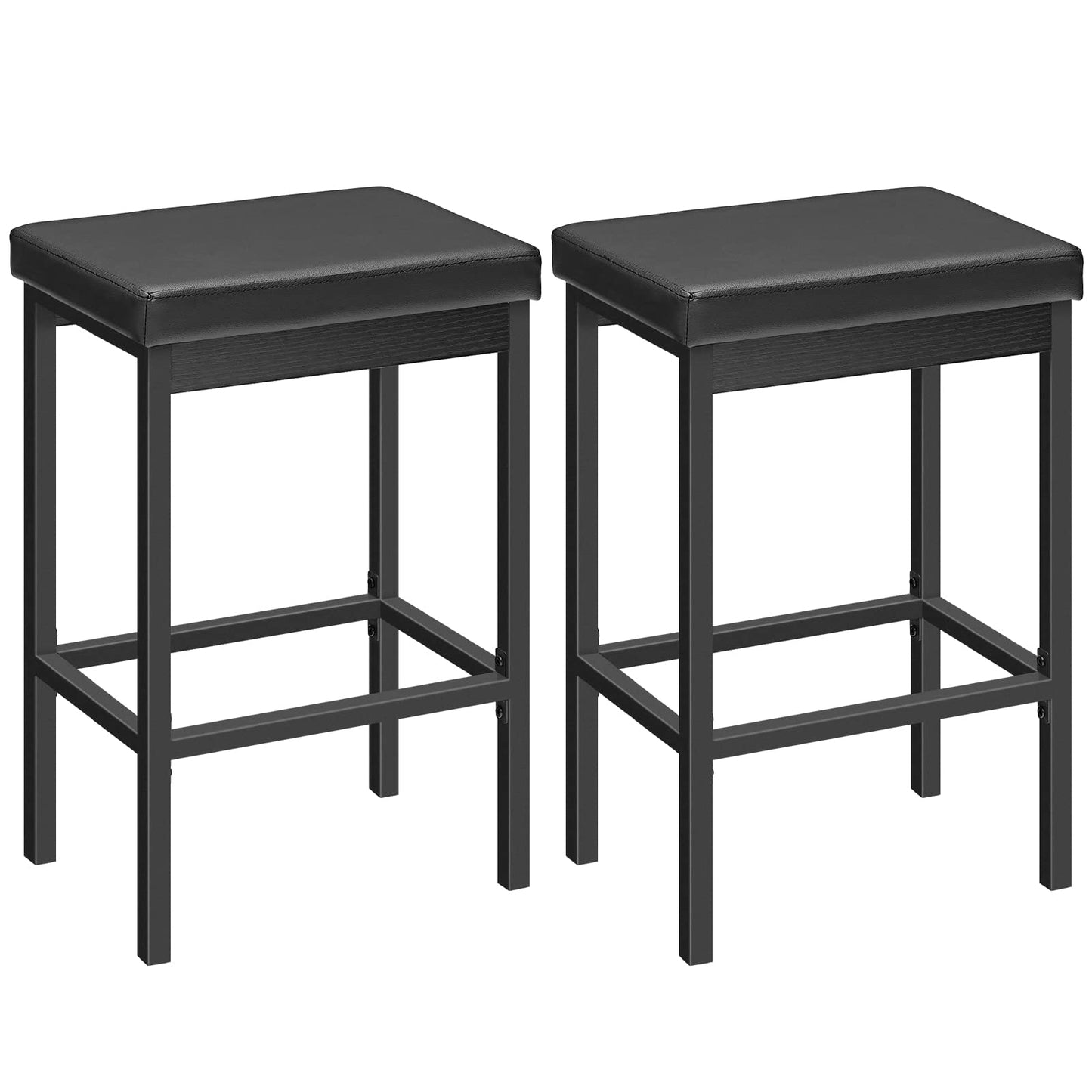 HOOBRO Bar Stools, Set of 2 Bar Chairs, 24.8-Inch Height Stools, Breakfast Bar Stools, Kitchen Stools, 2" Thick Upholstery, for Kitchen, Dining Room, Cafe, Bar Counter, Black BB21BY01