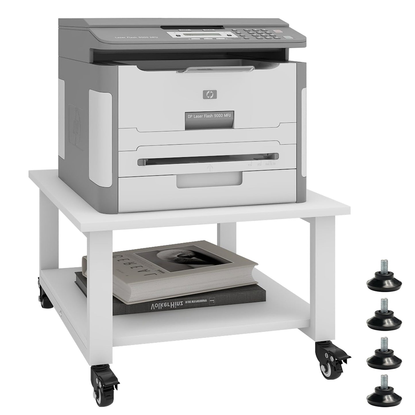 Natwind 2 Tier Laser Printer Stand,19.7''x19.7''x12.6'' Large Printer Table Copier Stand Under Desk,Heavy Duty Rolling Cart with Paper Storage Shelf,Printer Holder on Wheels for Home Office (White)
